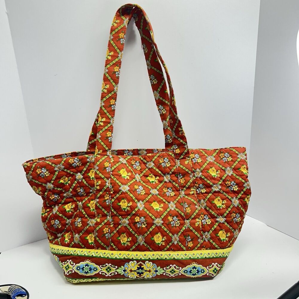 Vibrant Mediterranean Pattern Quilted Fabric Travel Carryall Shoulder Bag